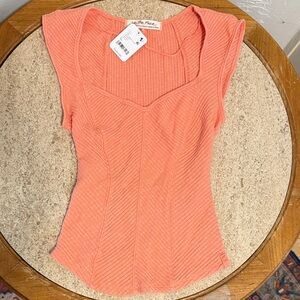 Free People Coral Ribbed Sweetheart Tank